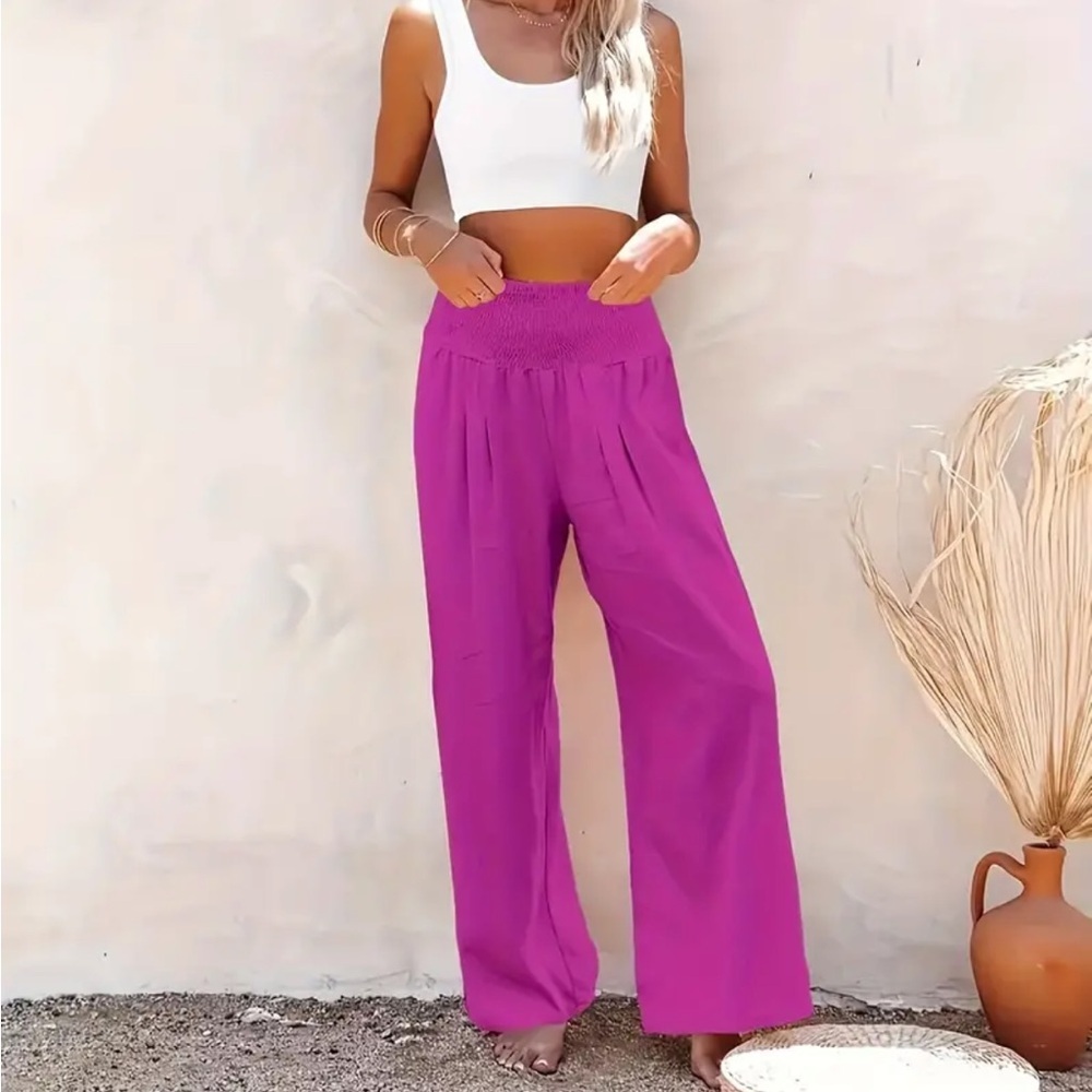 Fuchsia Purple Pink Wide Leg Pants
